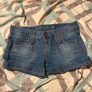 Guess Blue Jean Shorts with Light Wash Denim and Clean Hem